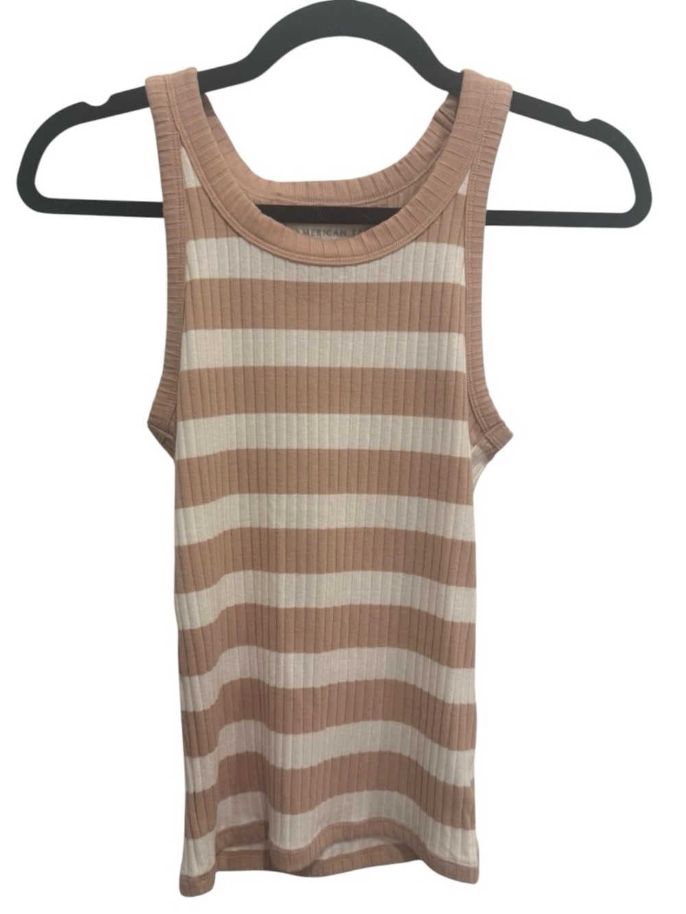 American Eagle AE Womens Ribbed Scoop Neck Striped Tank Top Beige/Tan NWT Size S